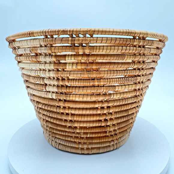 Hand Woven Coiled Basket Planter Grass Boho Natural Decor Handmade 6.5" - Picture 1 of 10